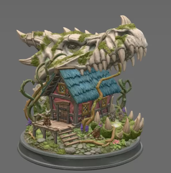 Dragon Skull Cottage STL File for 3D Print - Model preview 3