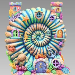 Nautilus Seashell Fantasy House – Ocean Coral Cottage STL | 3D P - Model thumbnail 4