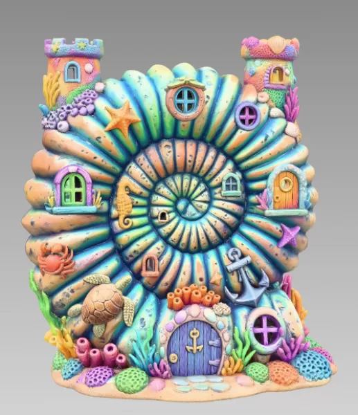 Nautilus Seashell Fantasy House – Ocean Coral Cottage STL | 3D P - Model preview 4