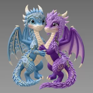Romantic Floral Dragon Couple STL File for 3D Print - Model thumbnail 7
