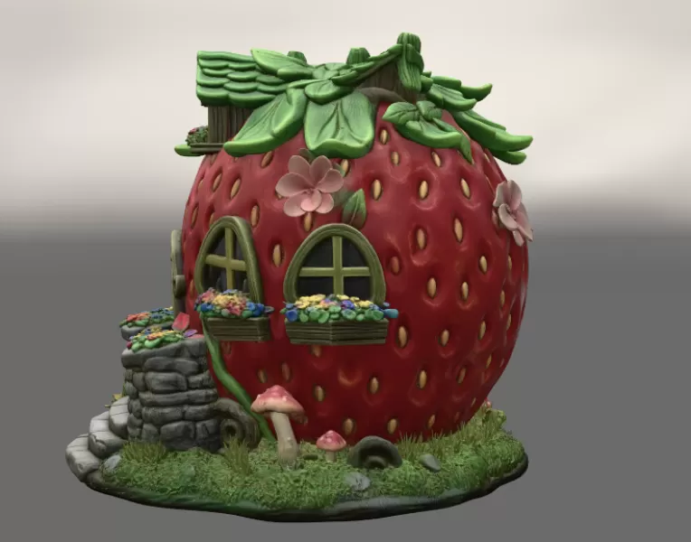 Strawberry Fairy Cottage STL File 3D Printable - Model preview 4