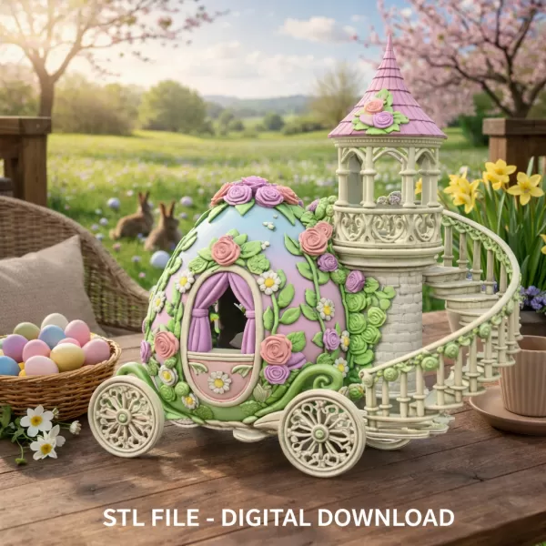 Floral Fantasy Egg Tower Carriage – STL File 3D Printable - Model preview 1