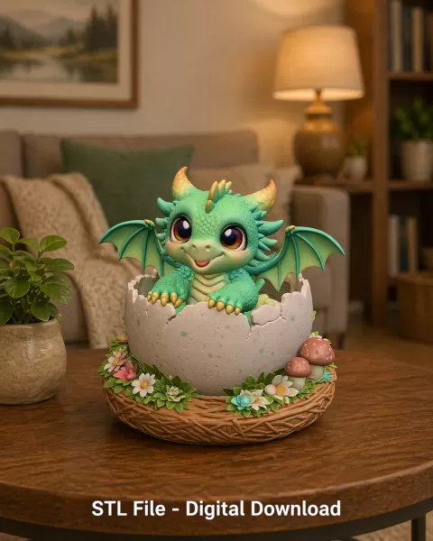 Baby Dragon in Egg – STL File for 3D Printing - Model preview 2