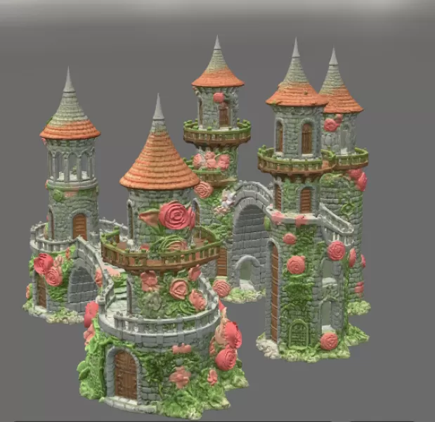 Enchanted Rose Castle Bridge Cottage STL File for 3D Printing - Model preview 4
