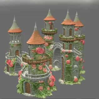 Enchanted Rose Castle Bridge Cottage STL File for 3D Printing - Model thumbnail 4