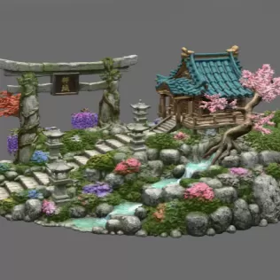 🏯 Japanese Sakura Shrine Garden STL File for 3D Print - Model thumbnail 6