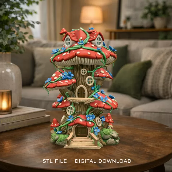 Enchanted Mushroom Village Tower STL File 3D Printable - Model preview 2