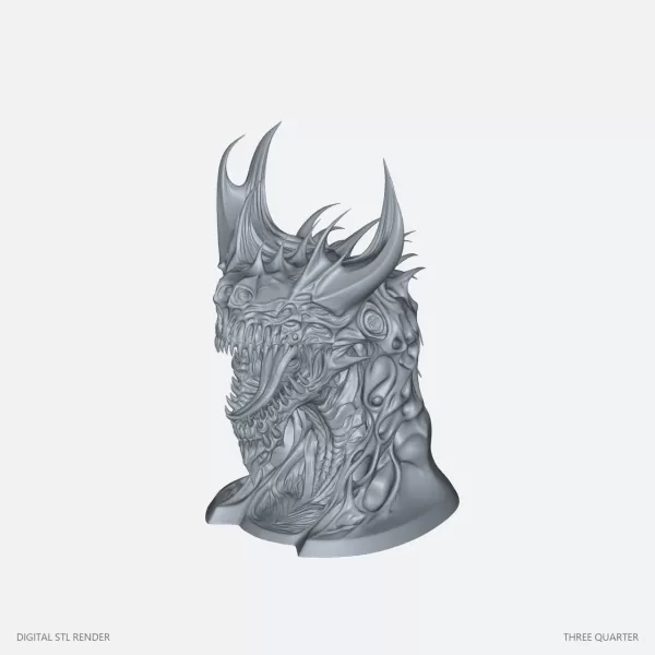 Open-Jaw Horned Dragon Bust - STL - Model preview 2