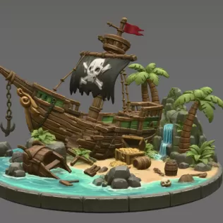 Pirate Treasure Island Shipwreck STL File for 3D Print - Model thumbnail 6