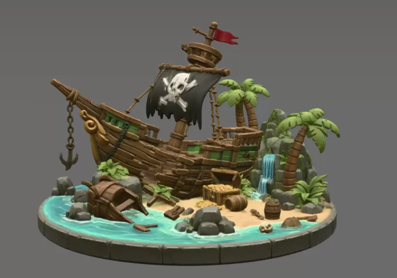Pirate Treasure Island Shipwreck STL File for 3D Print - Model preview 6