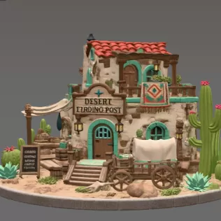 Desert Trading Post Fantasy Western Village STL File for 3D - Model thumbnail 5