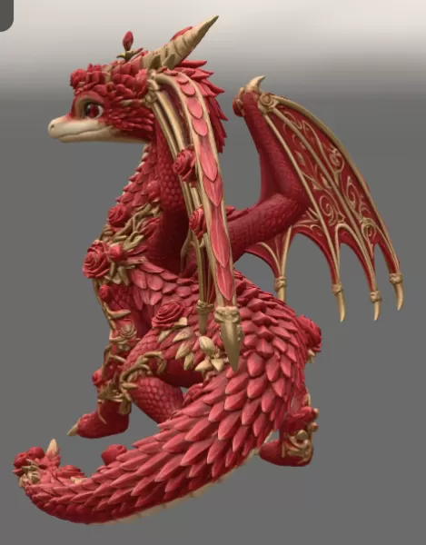Crimson Rose Dragon STL File for 3D Print - Model preview 9