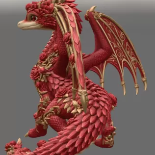 Crimson Rose Dragon STL File for 3D Print - Model thumbnail 9