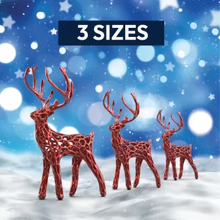 3 pcs. Miniature Modern Deer Family, Voronoi Diagram Christmas