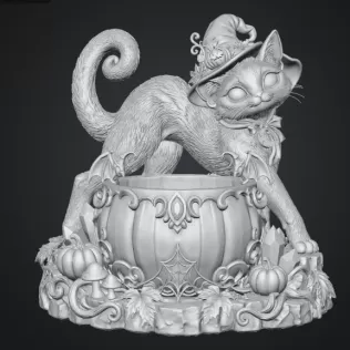 Halloween Witch Cat Pumpkin Bowl STL File for 3D Print - Model thumbnail 12
