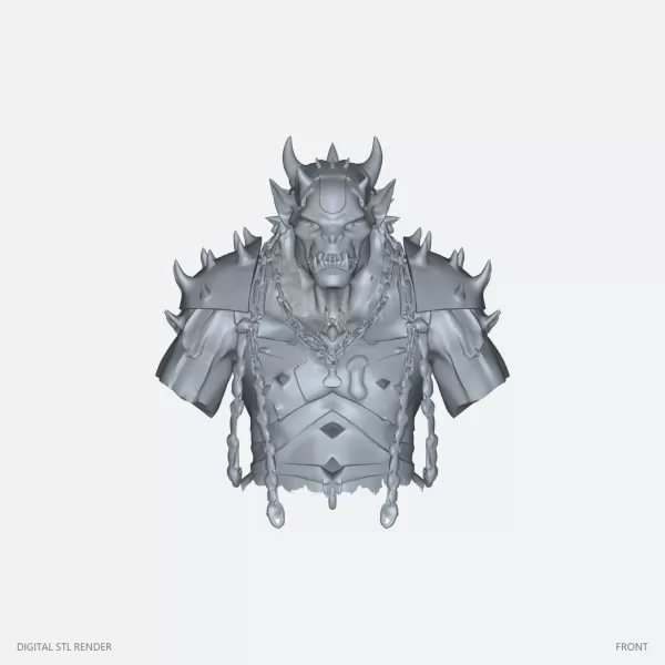 Horned Armored Demon Bust with Chains - STL - Model preview 1