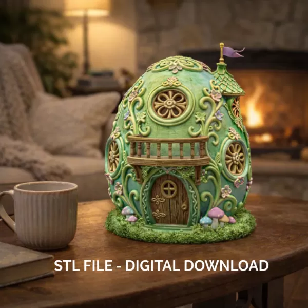 Fantasy Egg House STL File – 3D Printable Easter Decoration - Model preview 1