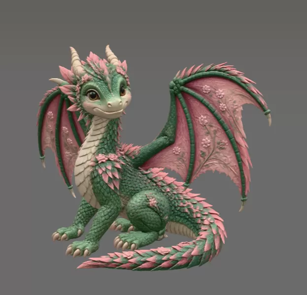 Blossom Meadow Dragon STL File for 3D Print - Model preview 4