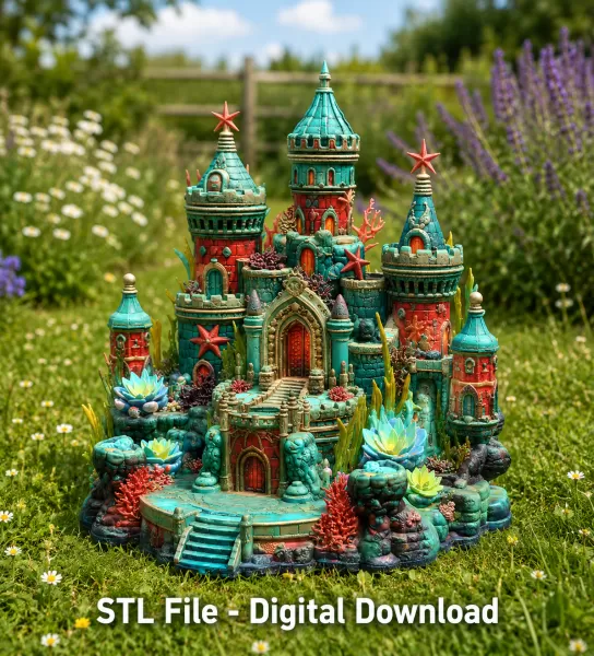 Coral Kingdom Fantasy Castle STL File for 3D Print - Model preview 4