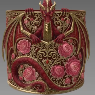 Red Floral Dragon Flower Pot STL File for 3D Print - Model thumbnail 7