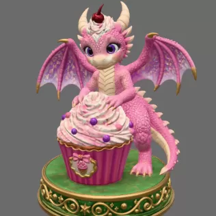 Cute Fantasy Dessert Dragon STL for 3D Printing - Model thumbnail 3