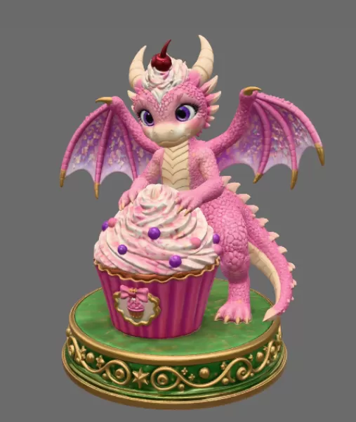 Cute Fantasy Dessert Dragon STL for 3D Printing - Model preview 3