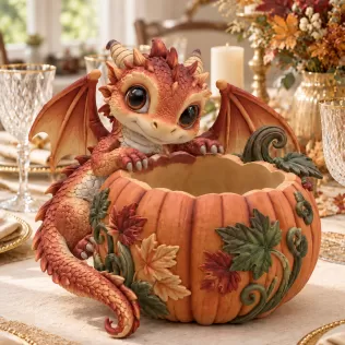 Autumn Baby Dragon Pumpkin Bowl STL File for 3D Print - Model thumbnail 4