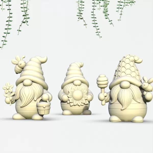 Bee Gnome Figures, 3 pcs. Spring Gnome, Bumble Bee HoneyComb - Model preview 3