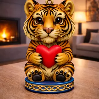 Cute Tiger with Heart – 3D Printable STL File - Model thumbnail 2