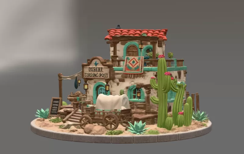 Desert Trading Post Fantasy Western Village STL File for 3D - Model preview 7