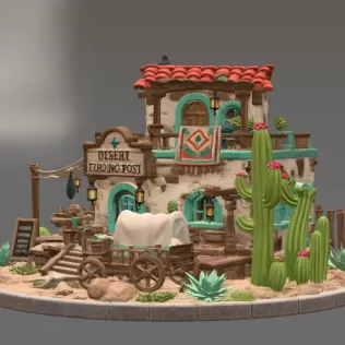 Desert Trading Post Fantasy Western Village STL File for 3D - Model thumbnail 7