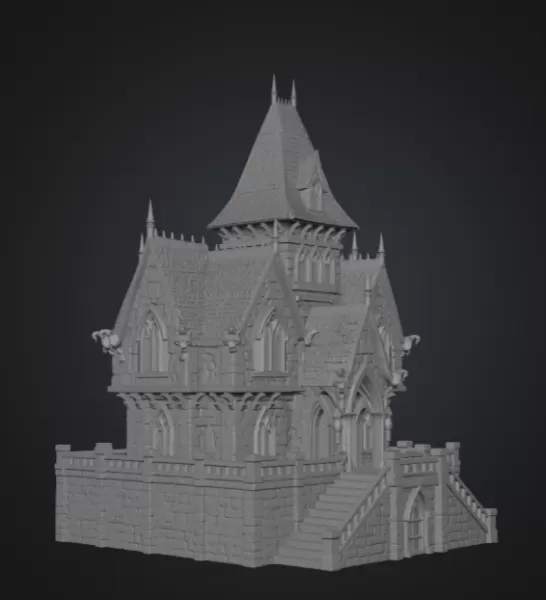 Dark Fantasy Mansion STL File for 3D Printing - Model preview 11