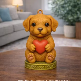 Cute Puppy Pendant — Heart Holding Figurine