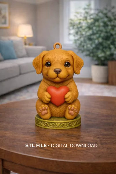 Cute Puppy Pendant — Heart Holding Figurine - Model preview 7