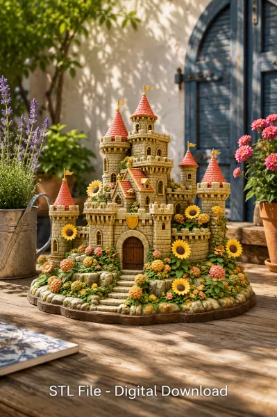 Sunflower Fantasy Castle STL File for 3D Print - Model preview 3