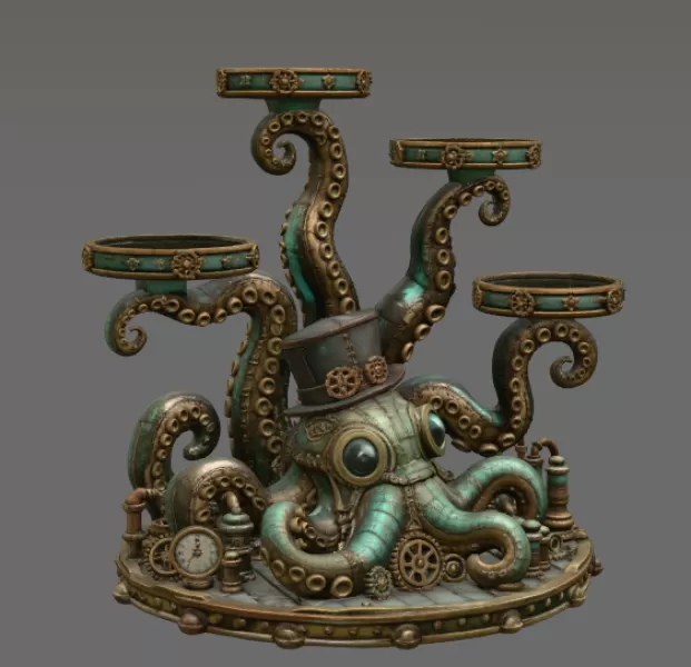 Steampunk Octopus Tray Organizer STL File for 3D Print - Model preview 10