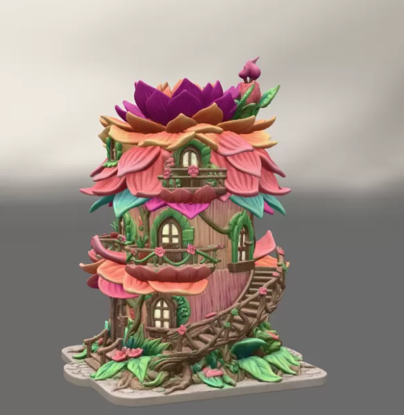 Whimsical Blossom Cottage STL File for 3D Printing - Model preview 4