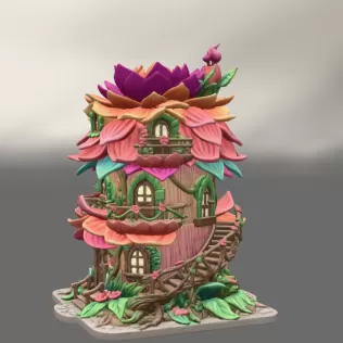 Whimsical Blossom Cottage STL File for 3D Printing - Model thumbnail 4