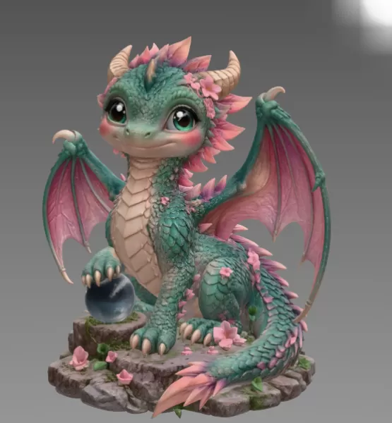Blossom Baby Dragon STL File for 3D Print - Model preview 3
