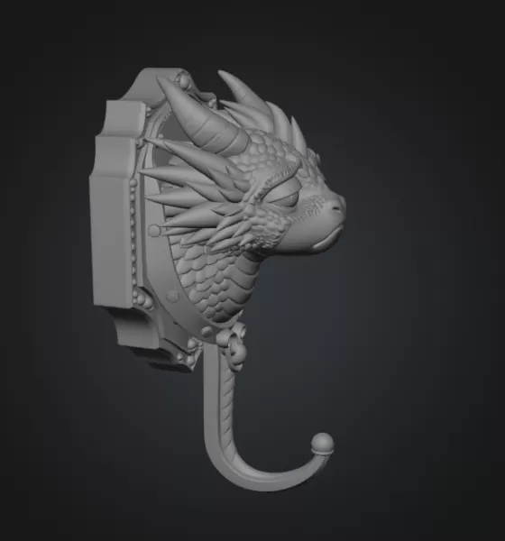 Grumpy Dragon Wall Hook STL File for 3D Print - Model preview 11