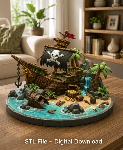 Pirate Treasure Island Shipwreck STL File for 3D Print - Model preview 4