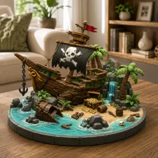 Pirate Treasure Island Shipwreck STL File for 3D Print - Model thumbnail 4
