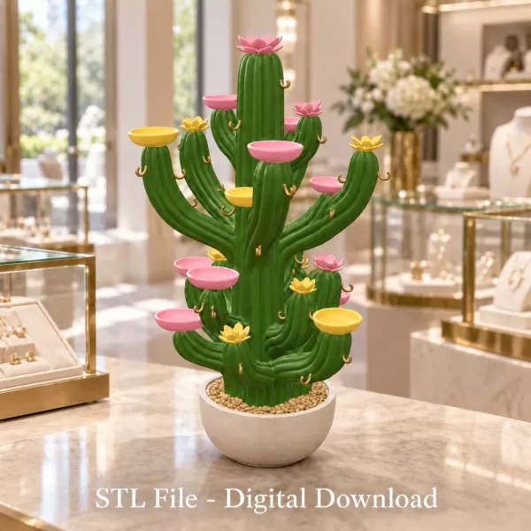 Blooming Cactus Jewelry Organizer STL File for 3D Print - Model preview 3