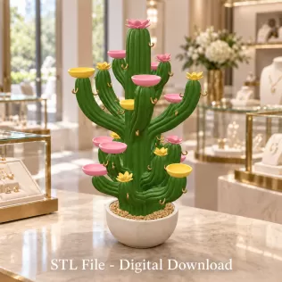 Blooming Cactus Jewelry Organizer STL File for 3D Print - Model thumbnail 3