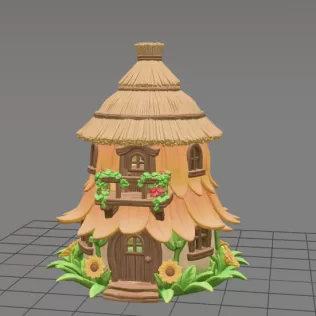 Fantasy Straw Cottage – STL File 3D Printable Fairy House - Model thumbnail 3