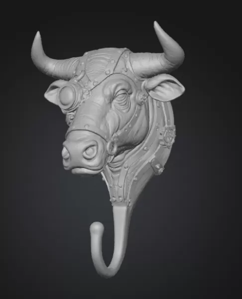 Steampunk Bull Wall Hook - Model preview 2