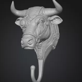 Steampunk Bull Wall Hook - Model thumbnail 2