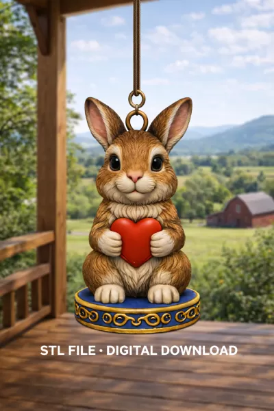 Cute Bunny with Heart – 3D Printable STL File - Model preview 1