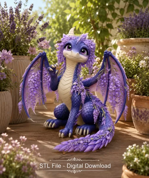 Wisteria Blossom Dragon STL File for 3D Print - Model preview 1
