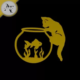 Cat and Fish - Silhouette - 2D Wall Art Decor